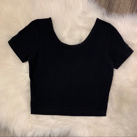 American Apparel Spandex Short Sleeve Crop Top Shirt BLACK Size Small - Picture 3 of 5